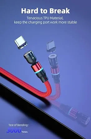 540° ROTATABLE HIGH QUALITY 3 IN 1 FAST MAGNETIC CHARGING CABLE WITH 3 PINS