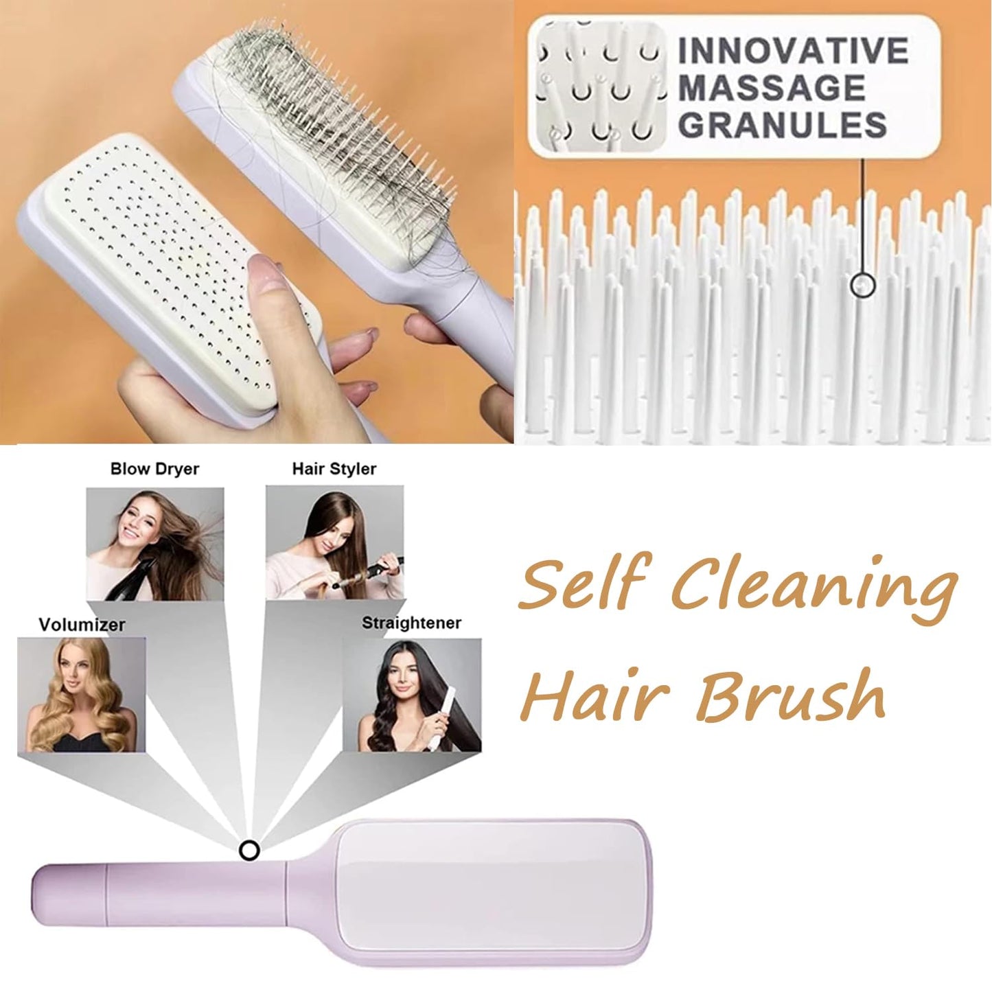 4 In 1 Self Cleaning Hair Brush Comb