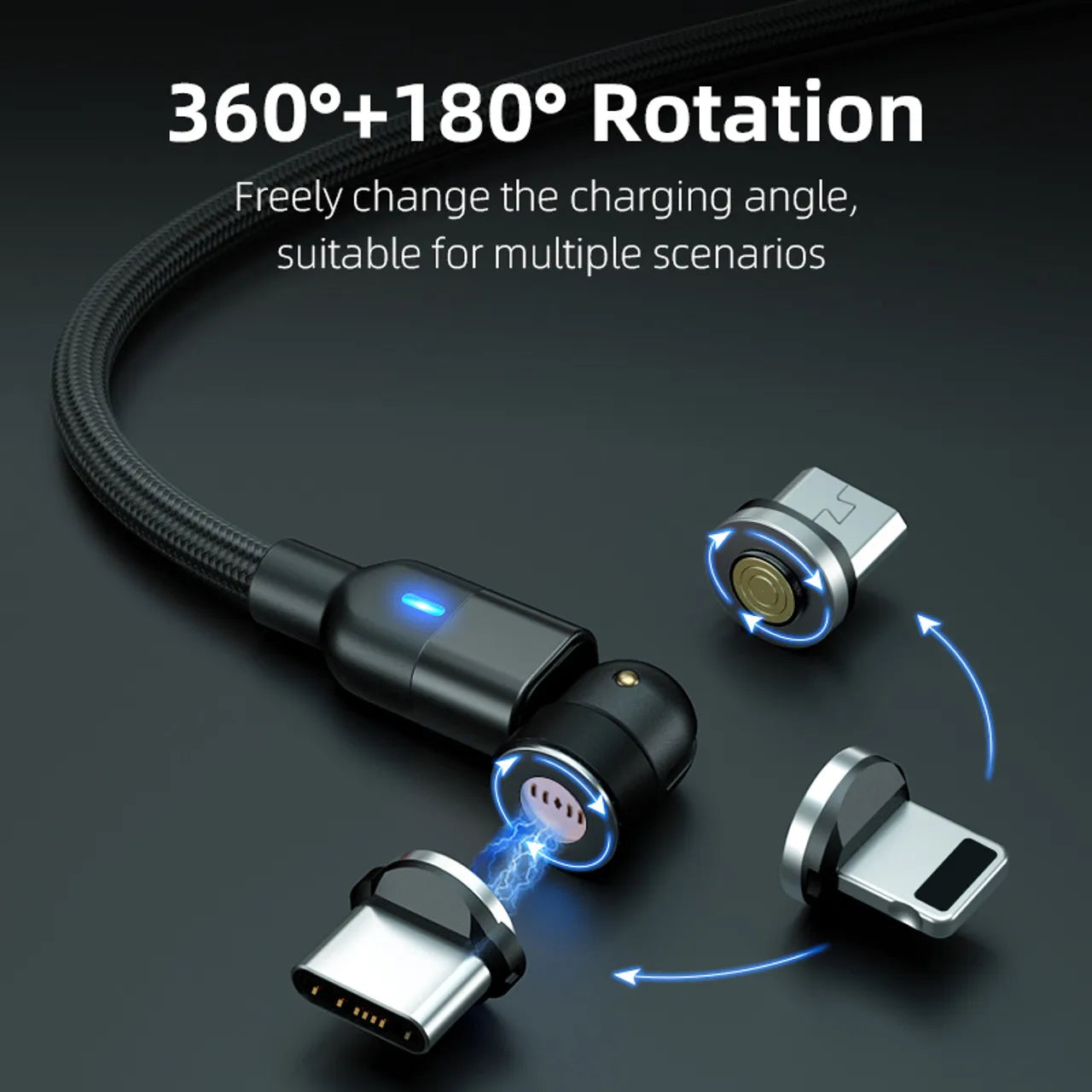 540° ROTATABLE HIGH QUALITY 3 IN 1 FAST MAGNETIC CHARGING CABLE WITH 3 PINS