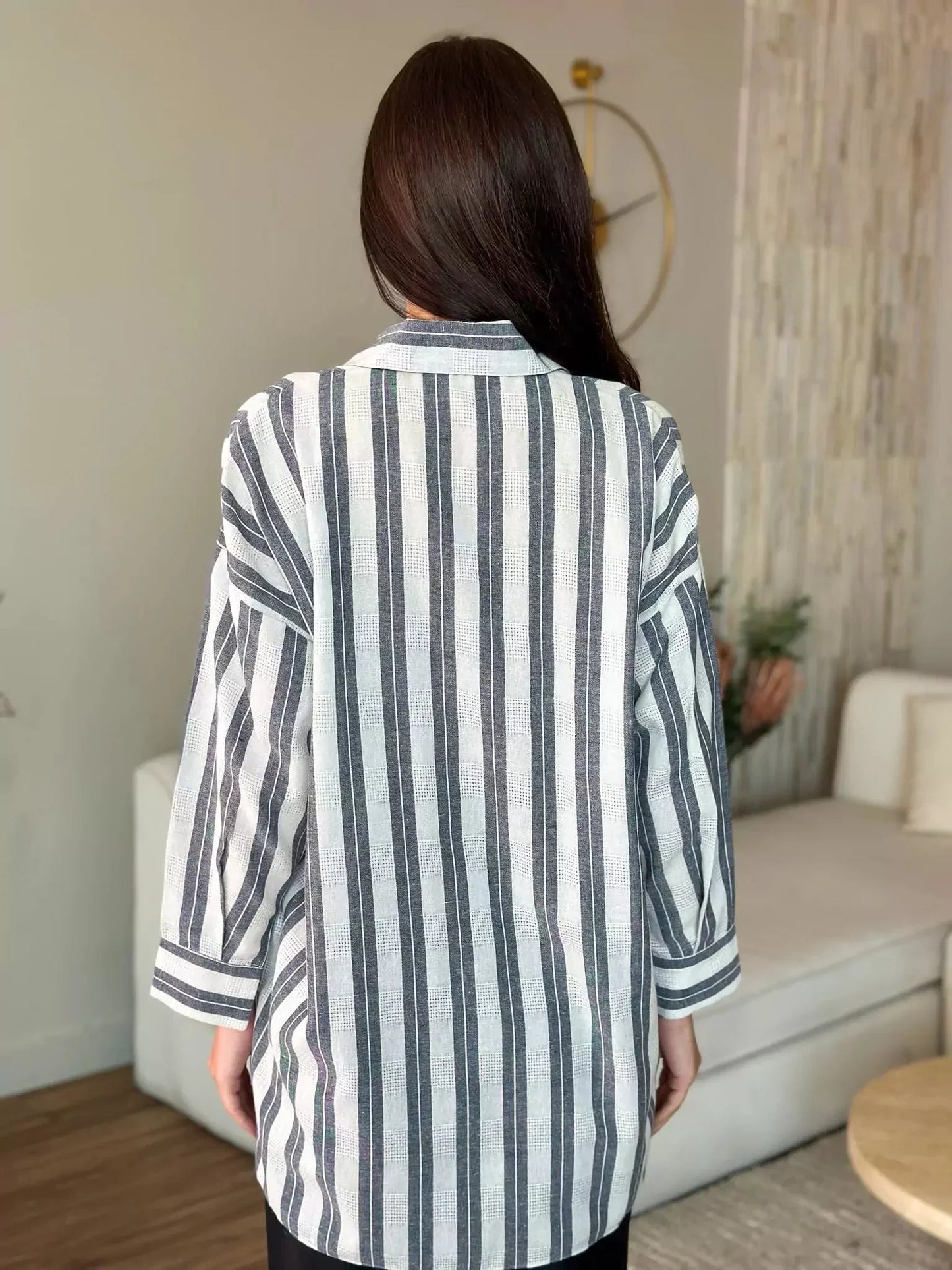 Grey Stripes Button Down Long Shirt